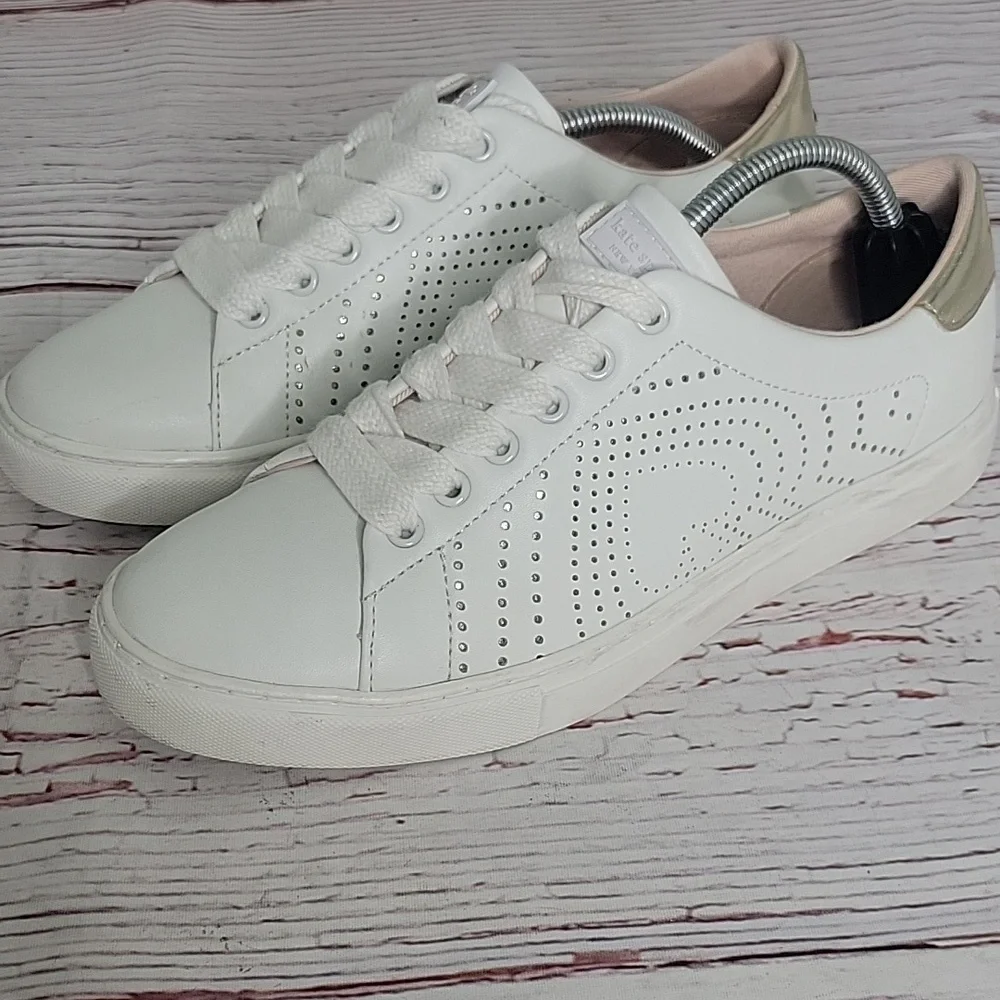 Kate Spade Ashly White Leather Sneakers Size 7.5